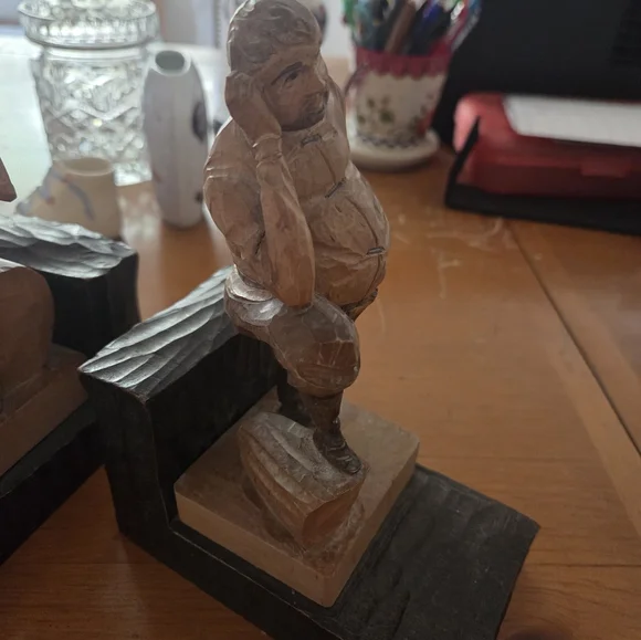 Vintage Hand Carved Wooden Don Quixote & Sancho Panza Bookends